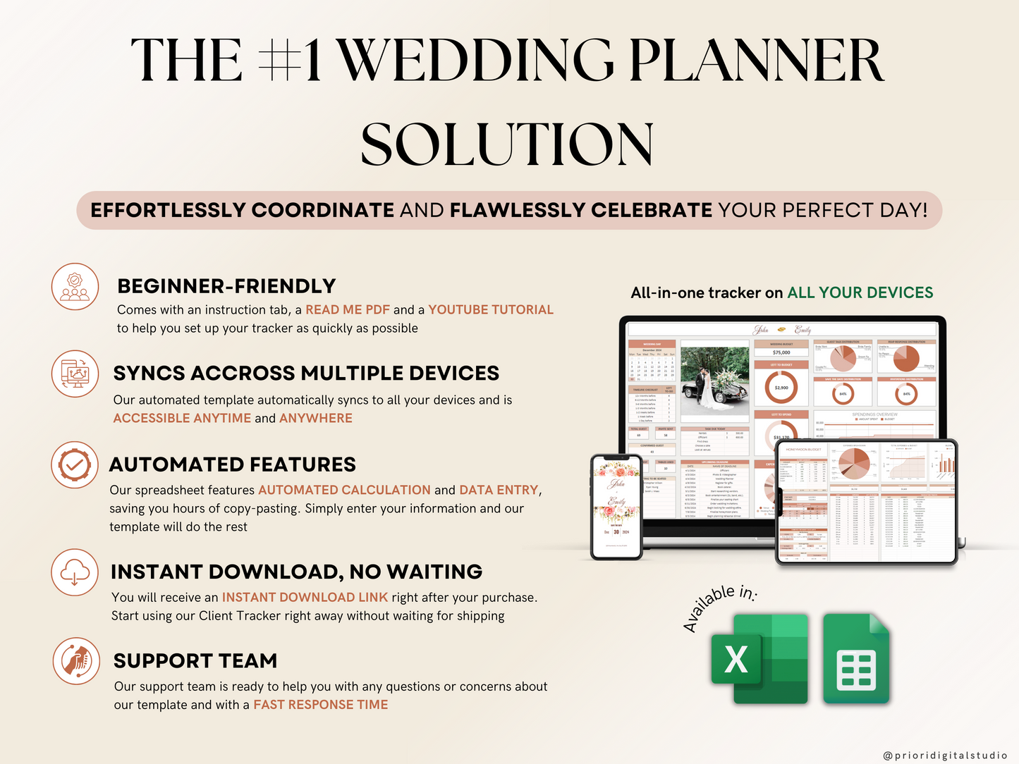 Wedding Planner Spreadsheet Wedding Budget Tracker Wedding Timeline Checklist Guest List Tracker Wedding Itinerary Seating Plan Wedding Gift Terracotta Excel Google Sheets