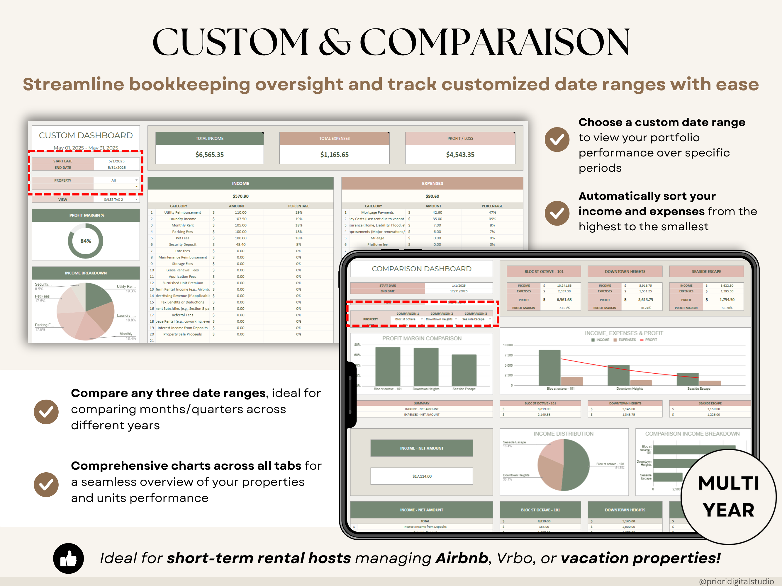 Airbnb Spreadsheet Vacation Rental Property Tracker Bookkeeping Template Google Sheets Booking Calendar Excel Short-Term Rental Management