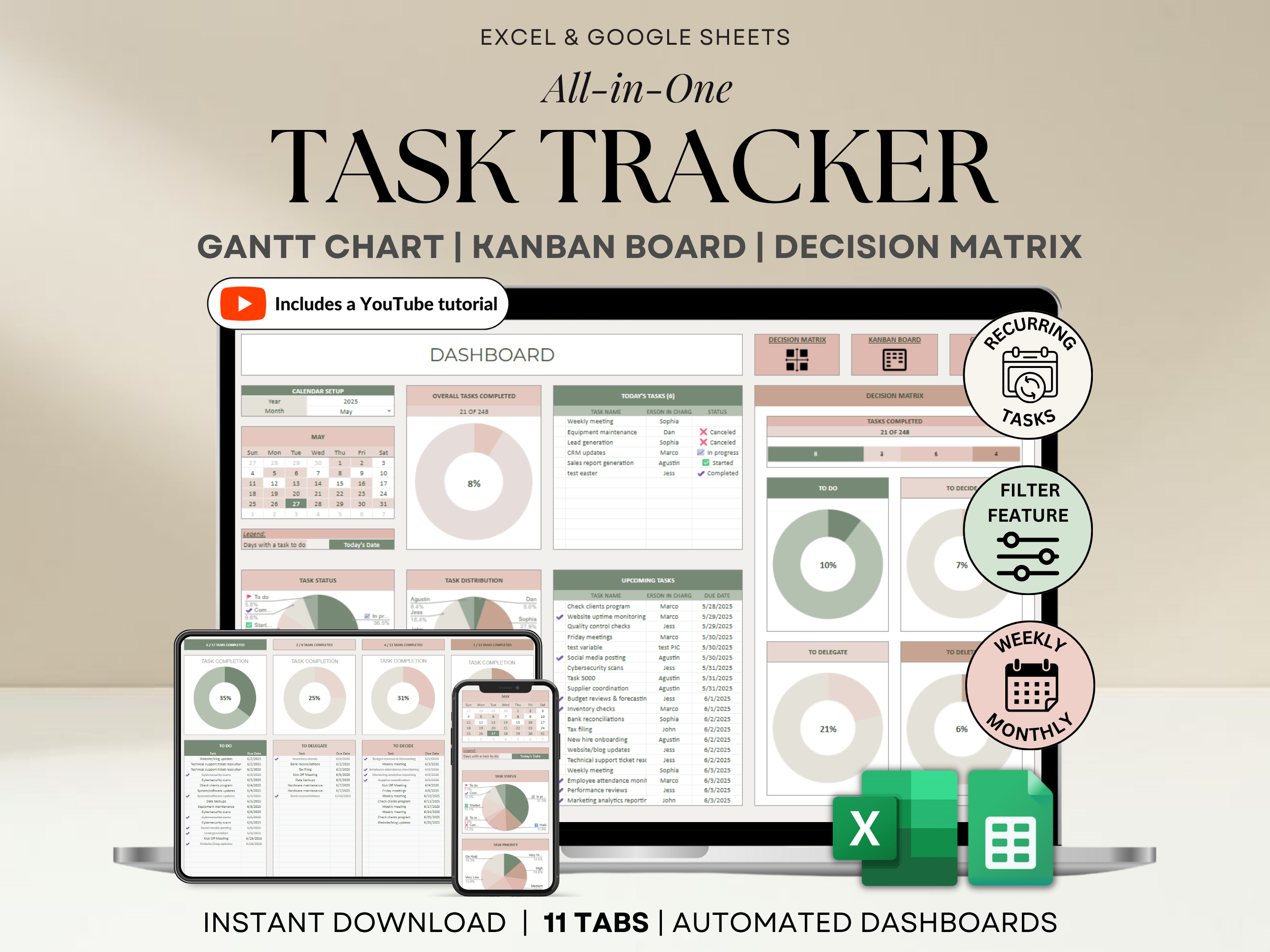 All-in-one task tracker with Gantt chart, Kanban board, and decision matrix.