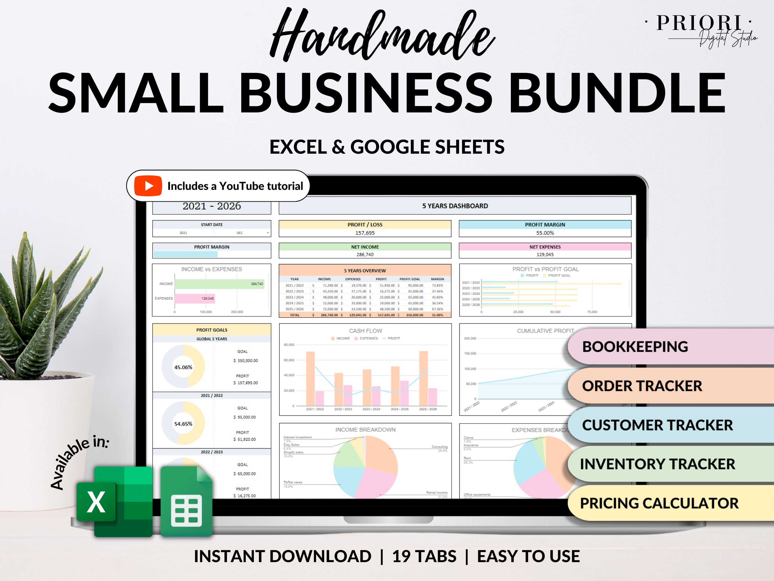 Small Business Bookkeeping Spreadsheet Inventory Tracker Order Tracker Product Handmade Pricing Calculator Client Tracker Google Sheet Excel#color_multicolor