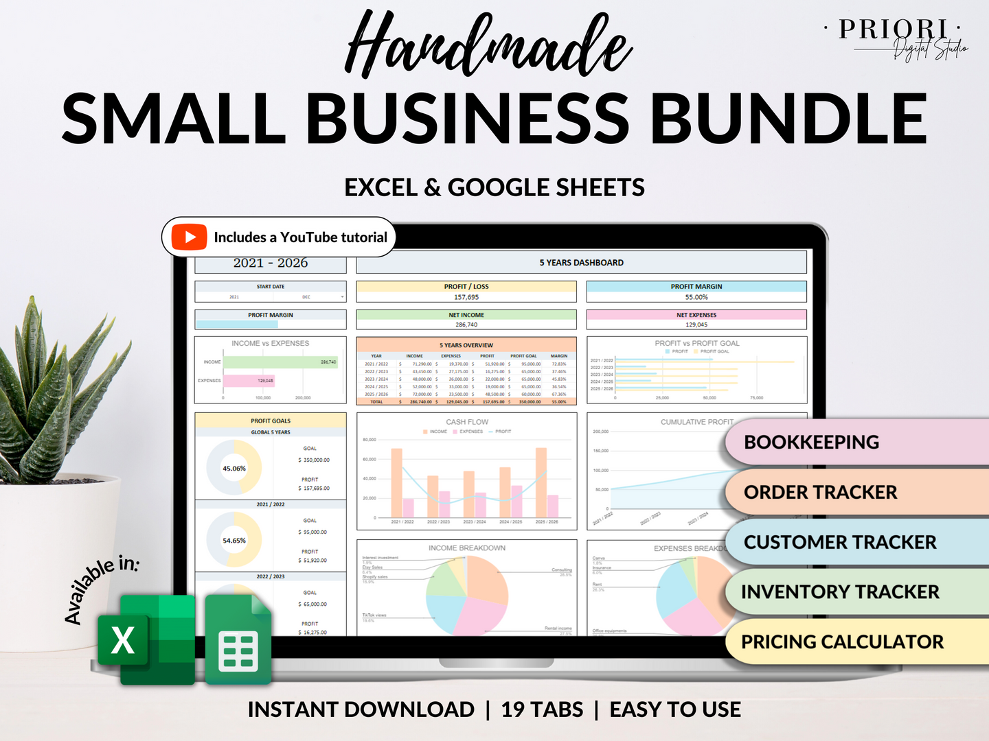 Small Business Bookkeeping Spreadsheet Inventory Tracker Order Tracker Product Handmade Pricing Calculator Client Tracker Google Sheet Excel