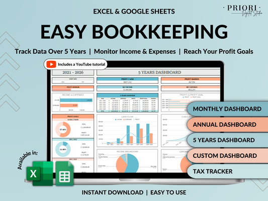 Small Business Bookkeeping Spreadsheet Accounting Template Business Expense Bill Tracker Income Sales Profit Tracker Google Sheets Excel