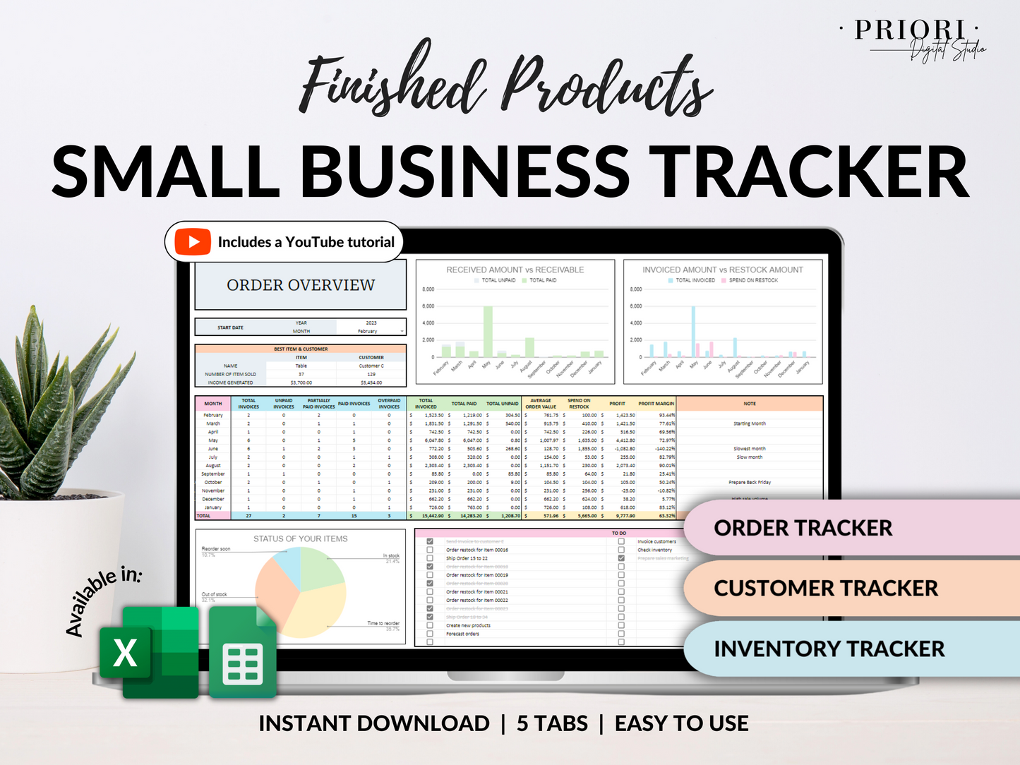 Small Business Tracker Spreadsheet Google Sheets Excel Inventory Template Customer Tracker Order Tracker Sales Tracker for Etsy Seller