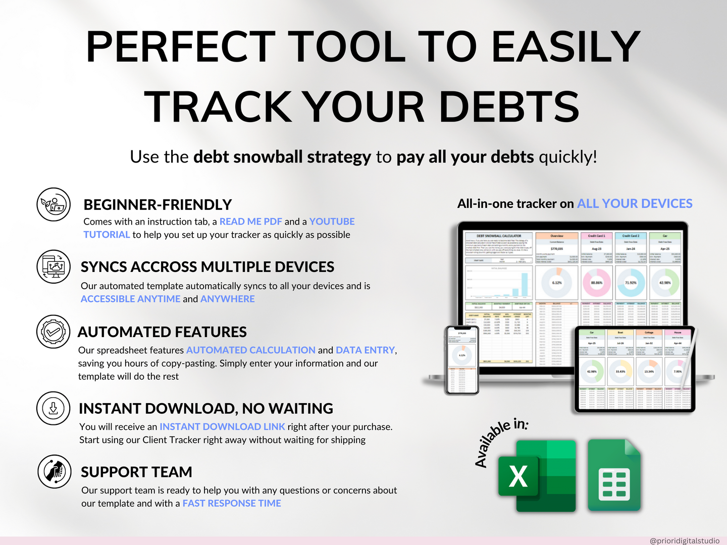 Debt Snowball Spreadsheet Google Sheet Excel Debt Payoff Tracker Debt Snowball Calculator Student Loan Payoff House Debt Payoff Credit Cards