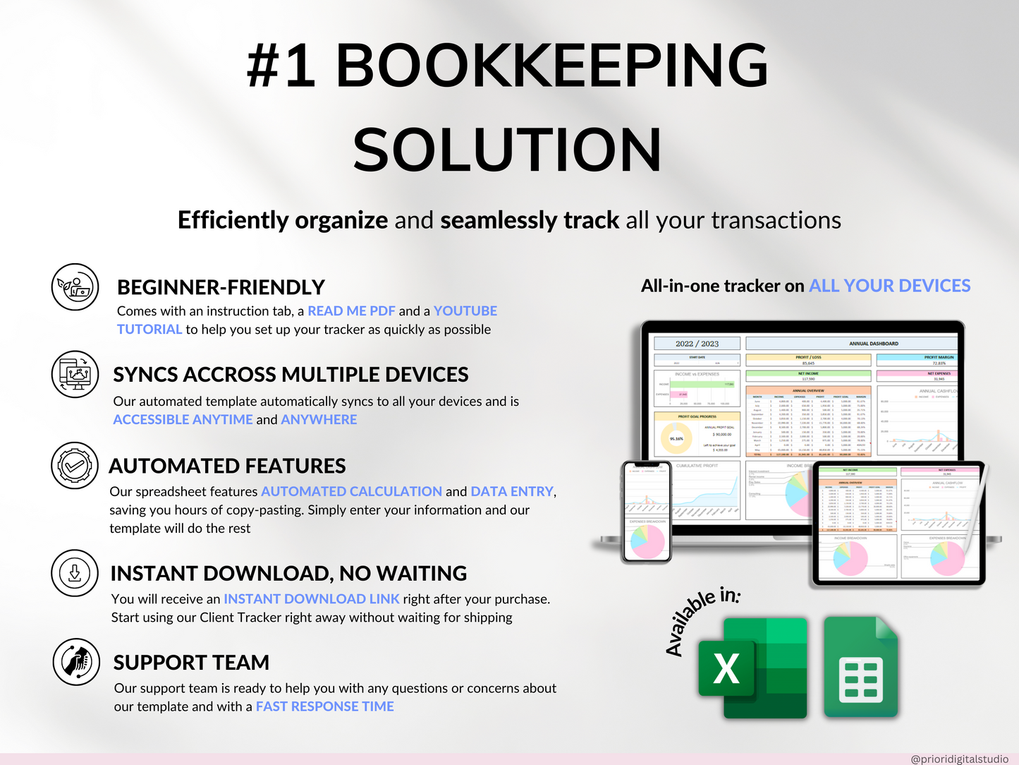 Small Business Bookkeeping Spreadsheet Google Sheets Excel Business Template Expense Bill Tracker Income Sales Tracker Accounting Template