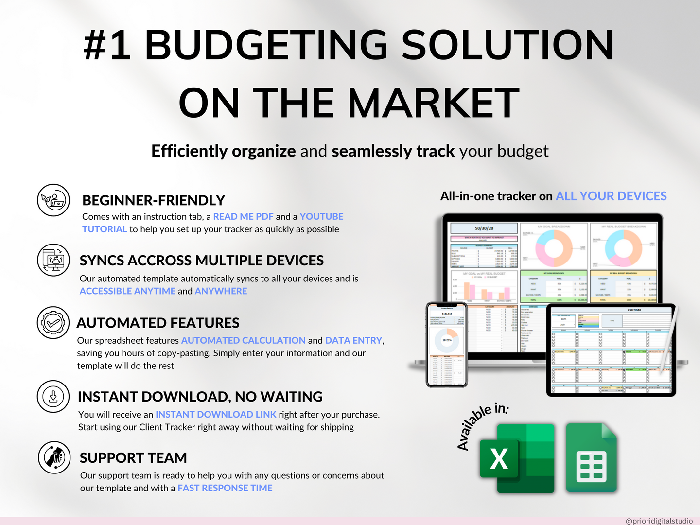 Monthly Budget 50/30/20 Annual Budget Planner Google Sheets Excel Paycheck Budget Biweekly Financial Planner Bill Calendar Debt Tracker