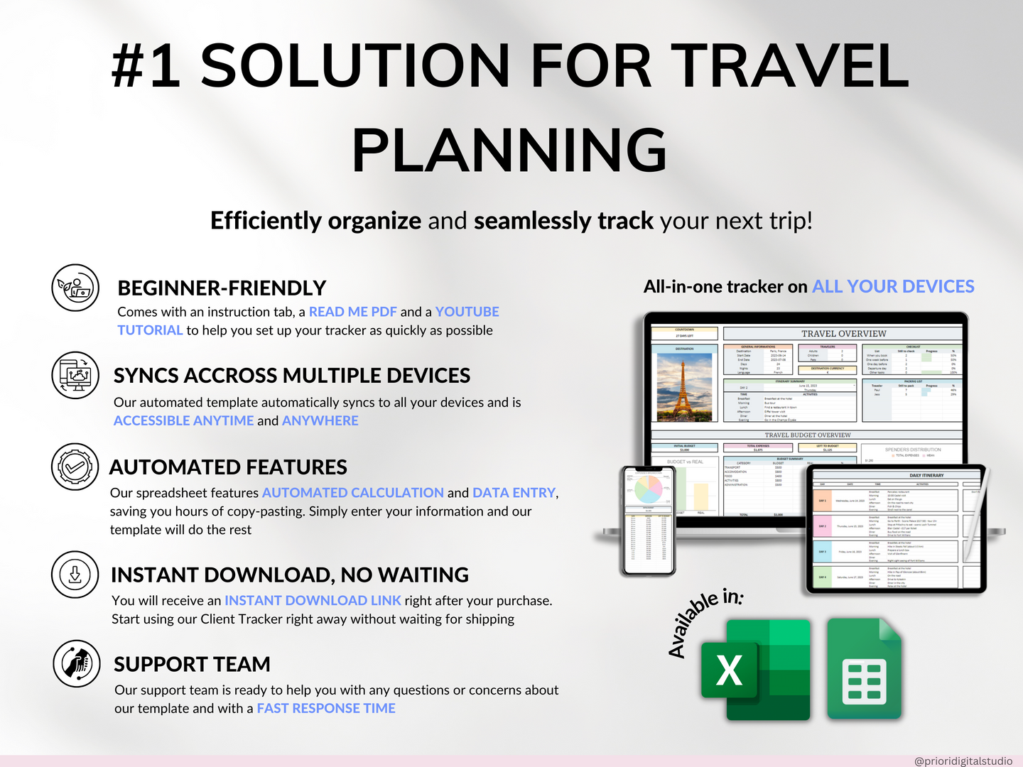 Travel Planner Google Sheet Excel Template Holiday Organizer Family Travel Budget Spreadsheet Travel Itinerary Vacation Planner Packing List