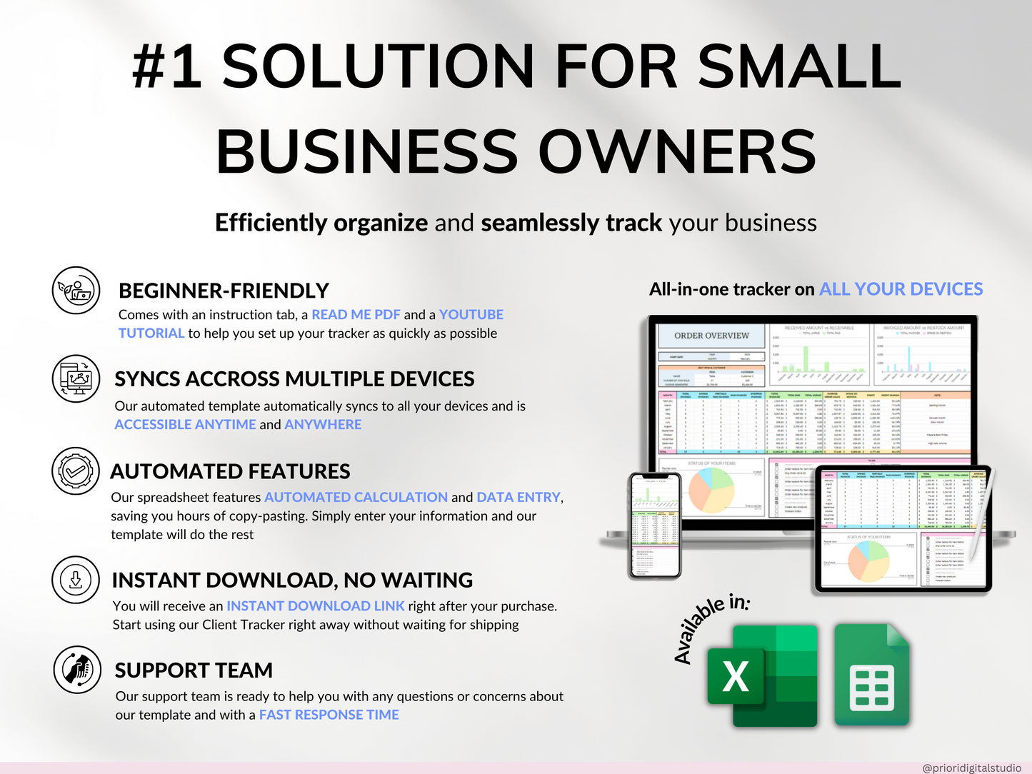 Small Business Tracker Spreadsheet Google Sheets Excel Inventory Template Customer Tracker Order Tracker Sales Tracker for Etsy Seller