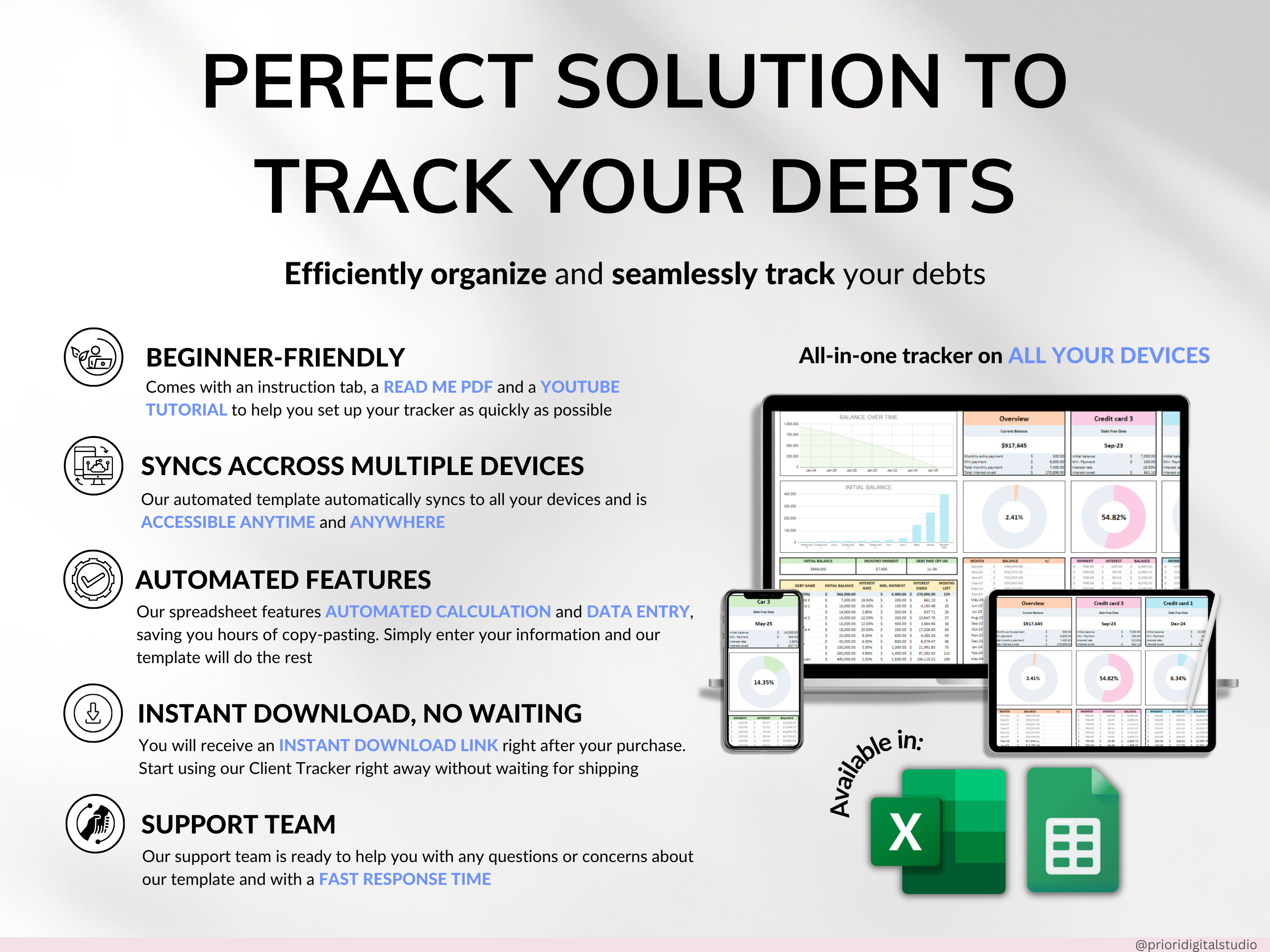 Debt Payoff Tracker Debt Snowball Excel Debt Avalanche Calculator for Google Sheet Student Loan Mortgage House Payment Credit Card Payoff