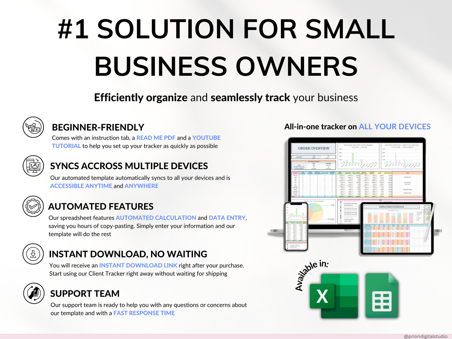 Service Small Business Tracker Spreadsheet Google Sheets Excel Inventory Template Customer Tracker Employee Schedule Order Tracker Payroll Dashboard