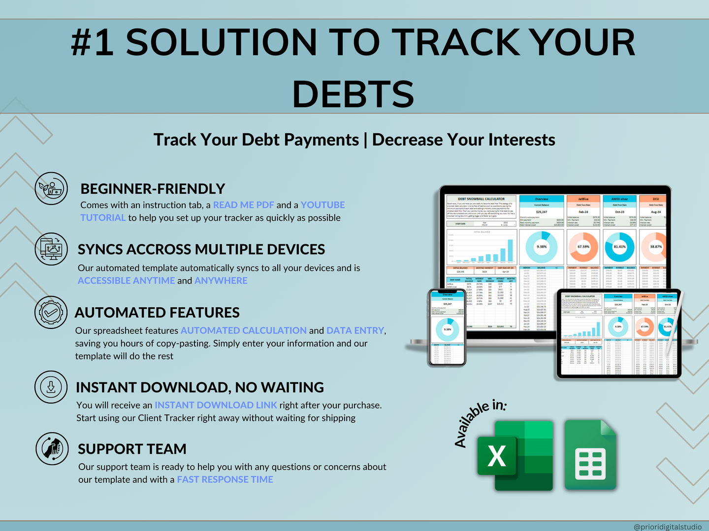 Debt Snowball Spreadsheet Google Sheet Excel Debt Payoff Tracker Debt Snowball Calculator Student Loan Payoff House Debt Payoff Credit Cards Blue