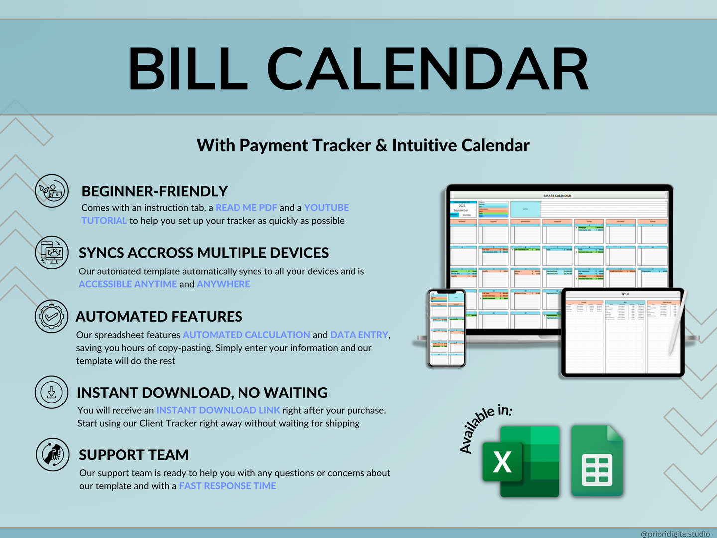 Bill Tracker Spreadsheet Google Sheets Excel Bill Calendar Monthly Smart Bill Planner Editable 2024 Calendar Personal Finance Budget Tracker