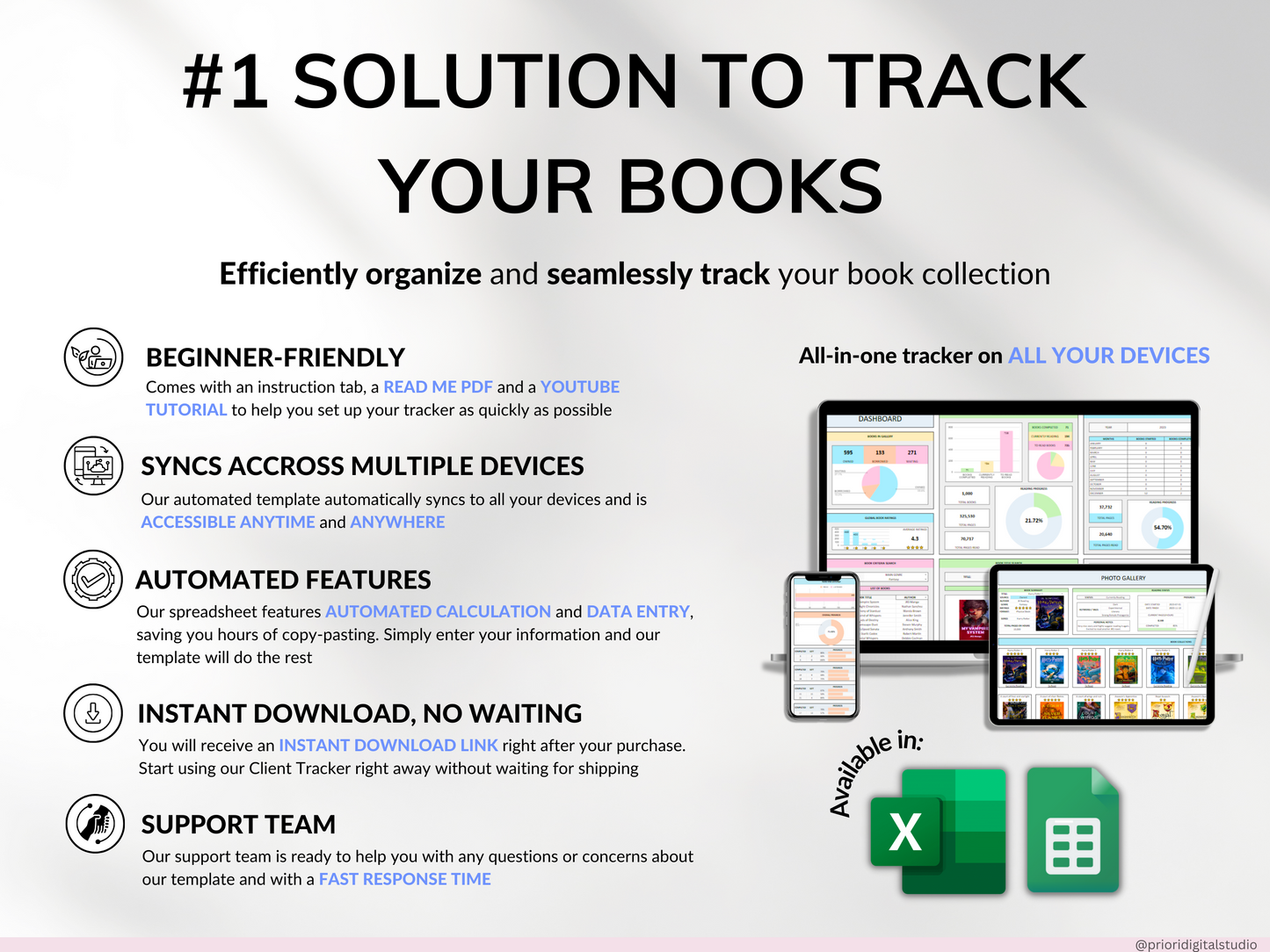 Book Tracker & Reading List Planner Google Sheets Excel Reading Tracker Book Review Spreadsheet Template Book Journal Gift for Book Lover