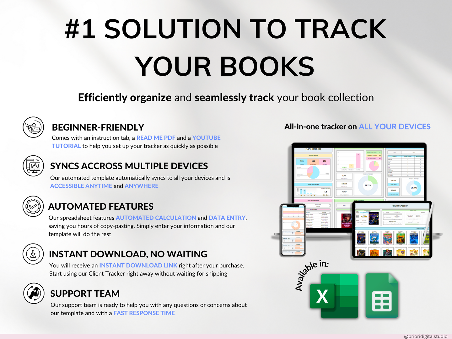 Book Tracker & Reading List Planner Google Sheets Excel Reading Tracker Book Review Spreadsheet Template Book Journal Gift for Book Lover