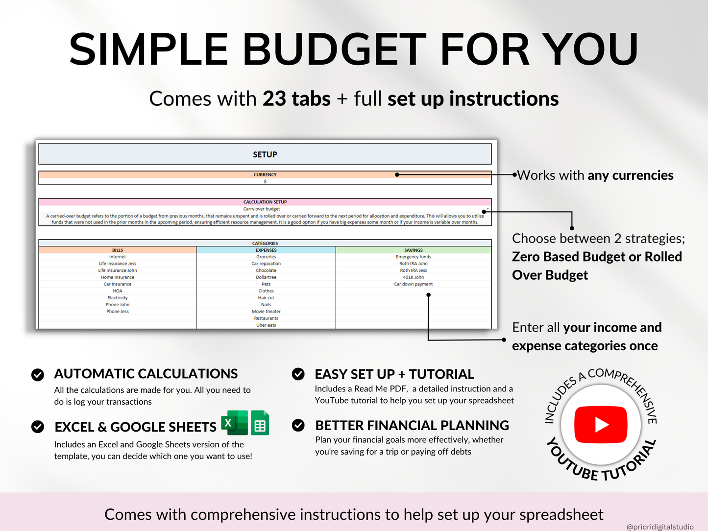 Family Annual Budget Monthly Budget Biweekly Tracker Excel Spreadsheet Google Sheets Couple Financial Planner Bill Calendar Debt Tracker