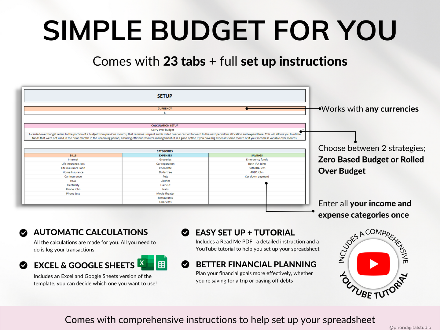 Family Annual Budget Monthly Budget Biweekly Tracker Excel Spreadsheet Google Sheets Couple Financial Planner Bill Calendar Debt Tracker