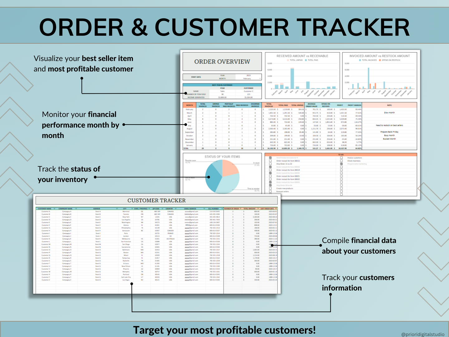 Small Business Tracker Google Sheets Excel Bookkeeping Spreadsheet Accounting Template Inventory Tracker Order Customer Tracker Sales Taxes