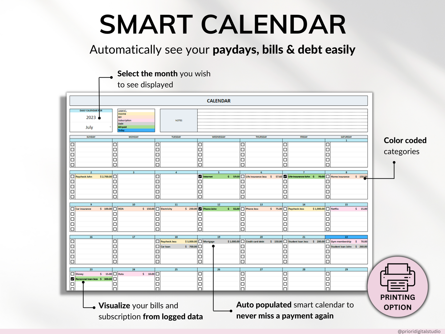 Monthly Budget 50/30/20 Annual Budget Planner Google Sheets Excel Paycheck Budget Biweekly Financial Planner Bill Calendar Debt Tracker