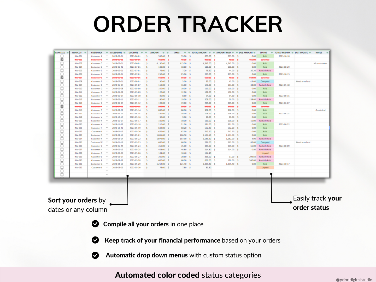 Small Business Tracker Spreadsheet Google Sheets Excel Inventory Template Customer Tracker Order Tracker Sales Tracker for Etsy Seller