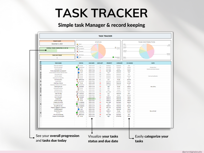 To Do List Tracker Task Planner Excel Google Sheets Template Productivity Planner Daily Weekly To Do List Calendar Daily Checklist Template