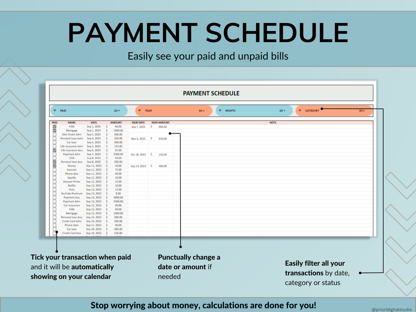 Bill Tracker Spreadsheet Google Sheets Excel Bill Calendar Monthly Smart Bill Planner Editable 2024 Calendar Personal Finance Budget Tracker