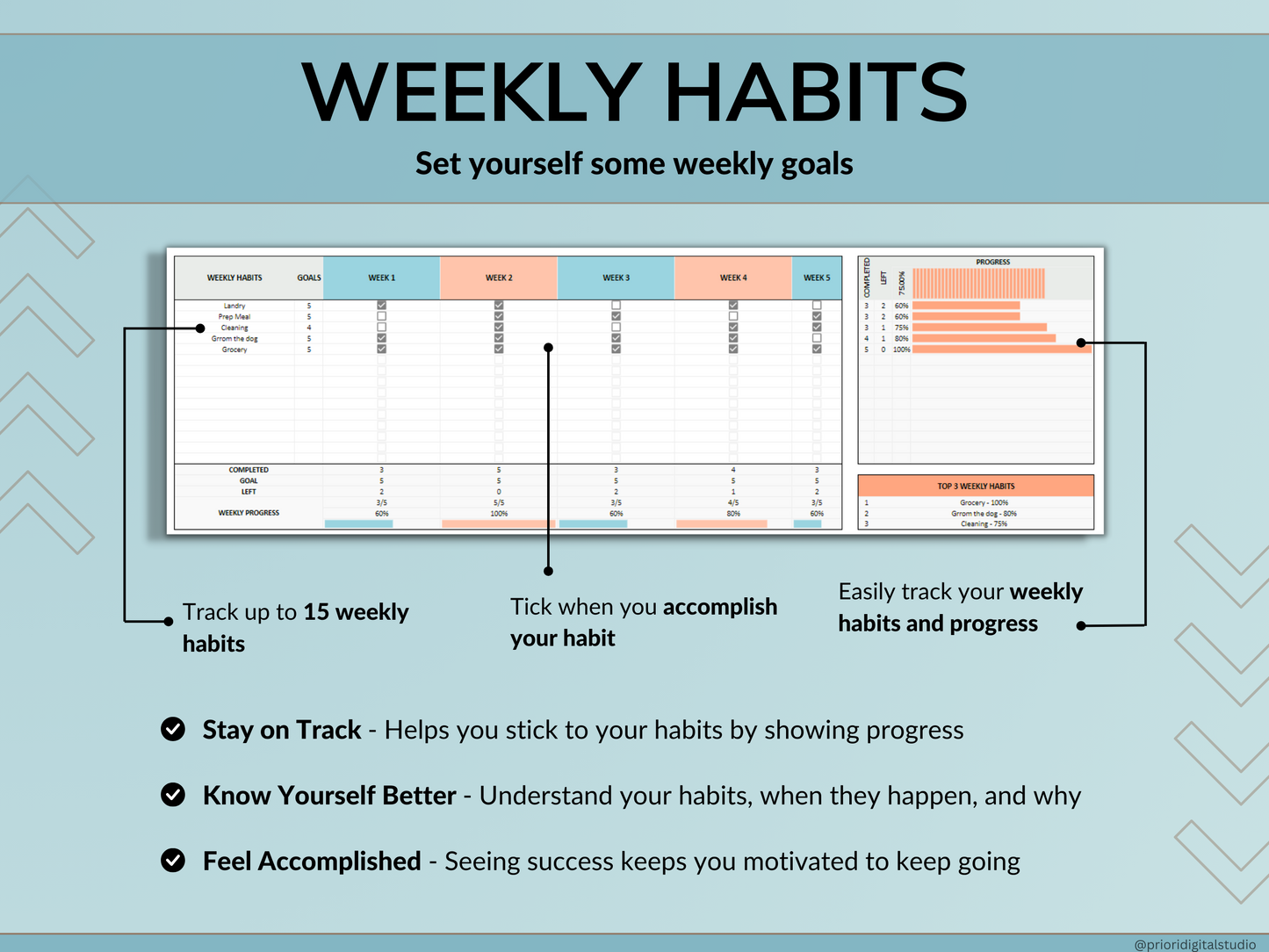 Habit Tracker Spreadsheet Google Sheets Excel Daily Habit Planner Weekly Goal Planner Digital Routine Dashboard Habit To Do List Template