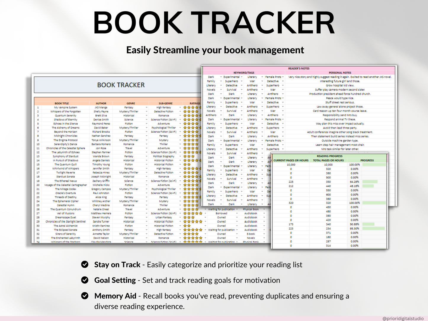 Book Tracker & Reading List Planner Google Sheets Excel Reading Tracker Book Review Spreadsheet Template Book Journal Gift for Book Lover