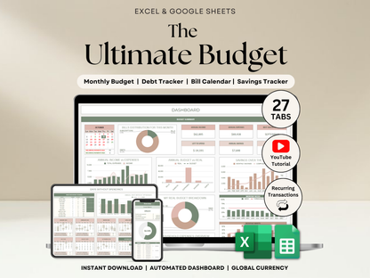 Ultimate Annual Budget Spreadsheet Monthly Budget Tracker Couple Financial Planner Bill Tracker Debt Tracker Savings Excel Google Sheets