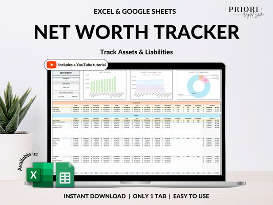 Net Worth Tracker Spreadsheet Template Google Sheets Excel Annual Net Worth Dashboard Personal Finance Assets Liabilities Template Planner