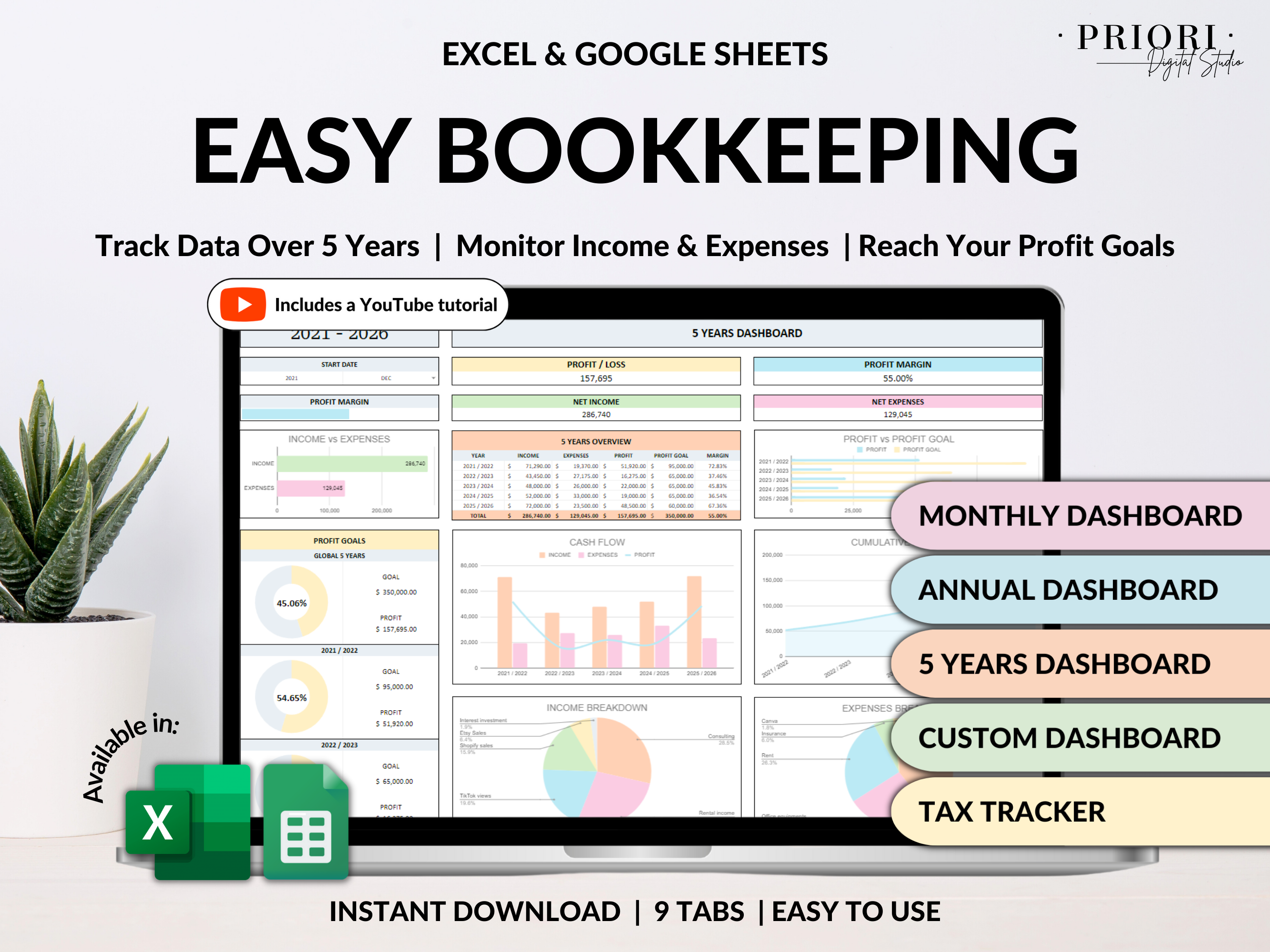 Small Business Bookkeeping Spreadsheet Google Sheets Excel Business Template Expense Bill Tracker Income Sales Tracker Accounting Template#color_multicolor