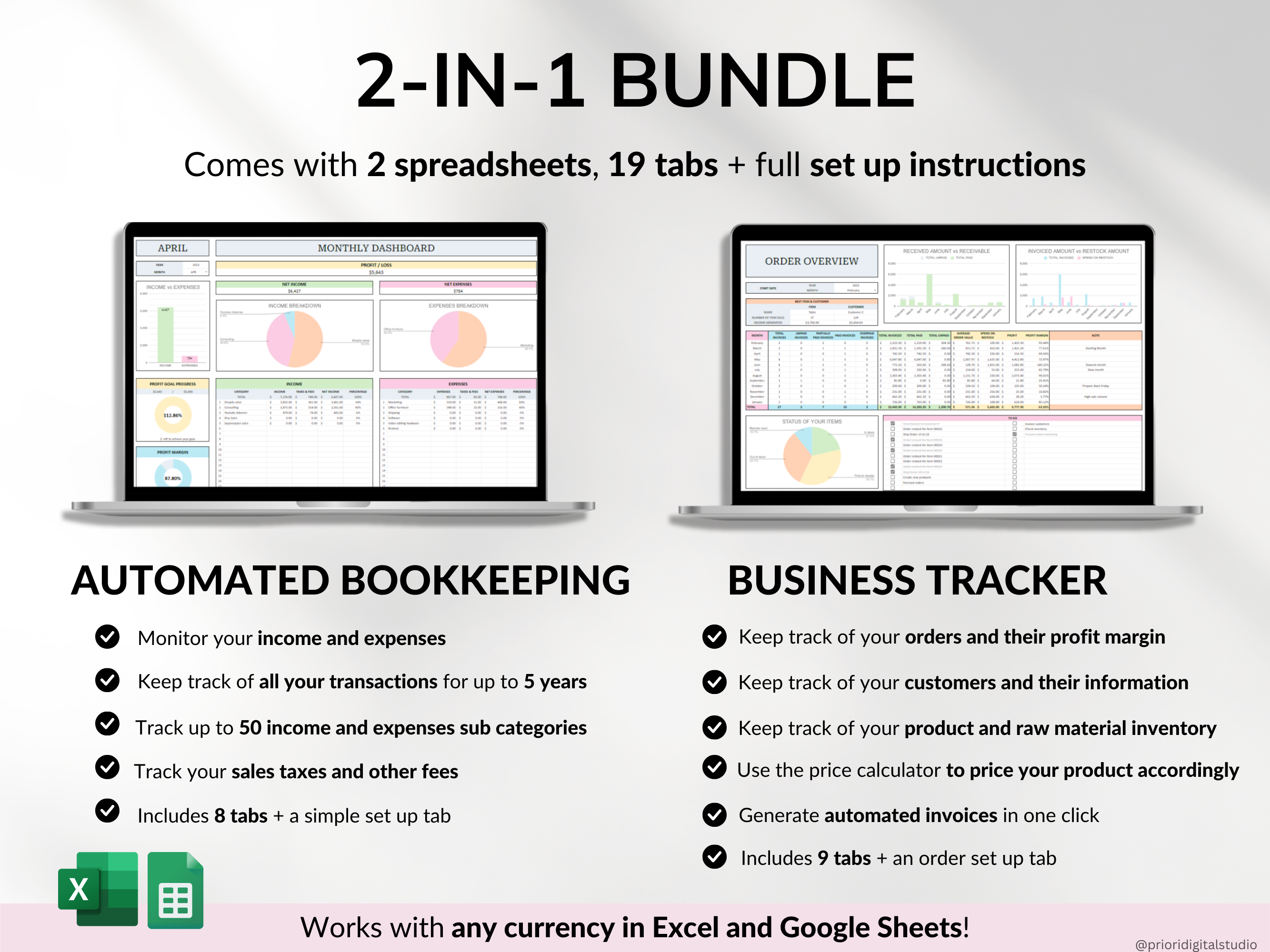 Small Business Bookkeeping Spreadsheet Inventory Tracker Order Tracker Product Handmade Pricing Calculator Client Tracker Google Sheet Excel#color_multicolor