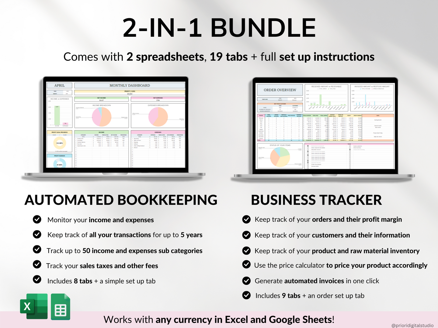 Small Business Bookkeeping Spreadsheet Inventory Tracker Order Tracker Product Handmade Pricing Calculator Client Tracker Google Sheet Excel