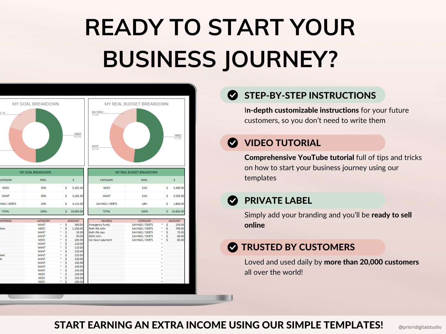 PLR Monthly Budget 50/30/20 Annual Budget Planner Commercial Use PLR Google Sheets Spreadsheet Private Label Rights PLR Budget Template