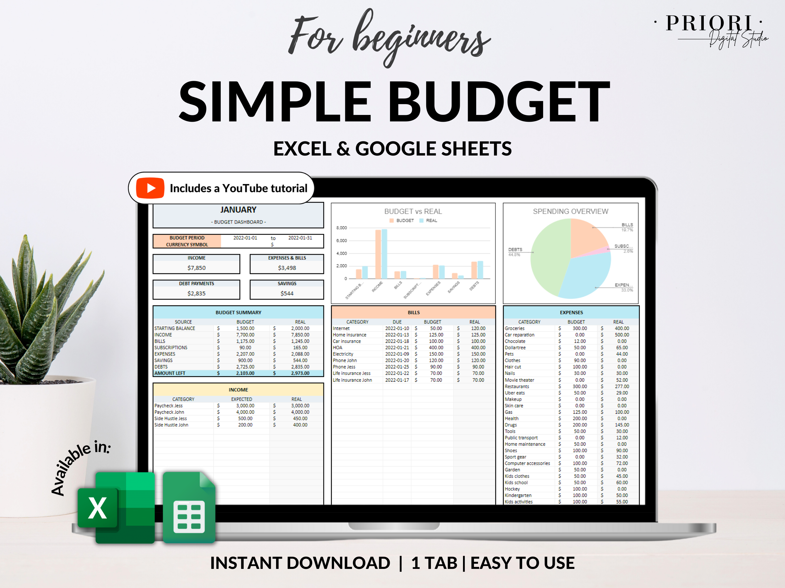 Simple Budget Planner Monthly Budget Spreadsheet Google Sheets Excel Weekly Paycheck Budget Template Biweekly Budgeting by Paycheck Expense Tracker#color_multicolor