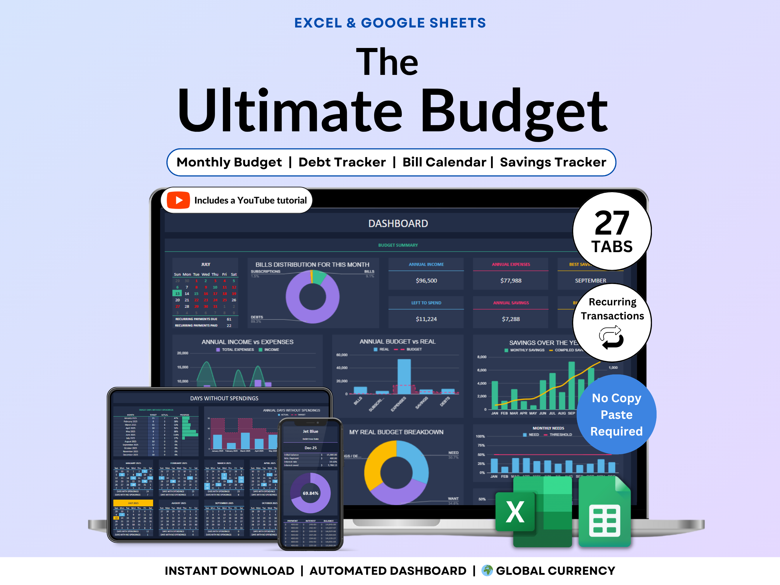 Ultimate Annual Budget Spreadsheet Monthly Budget Tracker Couple Financial Planner Bill Tracker Debt Tracker Savings Excel Google Sheets