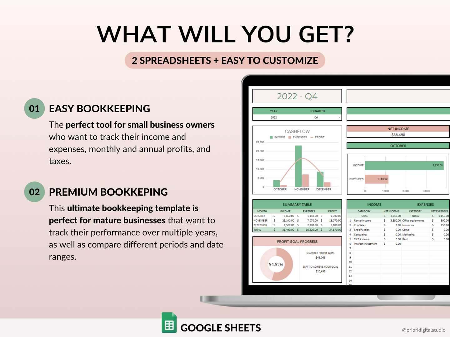 PLR Bookkeeping Spreadsheets Commercial Use PLR Google Sheets Bundle Private Label Rights PLR Template Small Business Accounting Spreadsheet