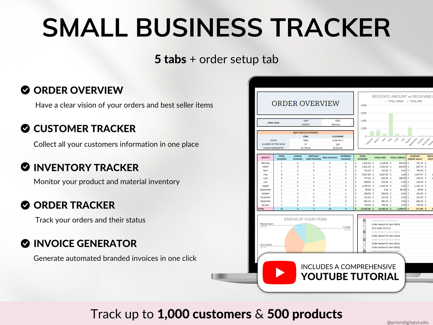 Small Business Tracker Spreadsheet Google Sheets Excel Inventory Template Customer Tracker Bookkeeping Template Order Tracker Sales Taxes