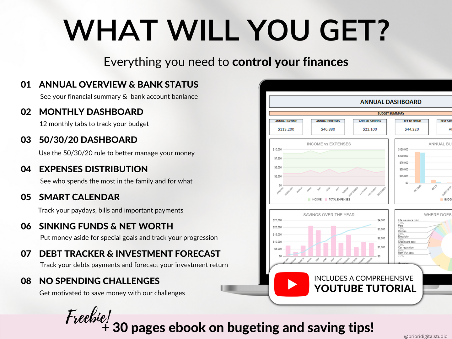 Family Annual Budget Monthly Budget Biweekly Tracker Excel Spreadsheet Google Sheets Couple Financial Planner Bill Calendar Debt Tracker