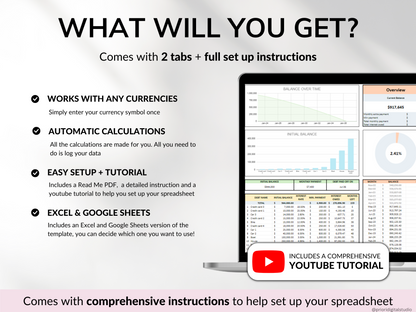 Debt Payoff Tracker Debt Snowball Excel Debt Avalanche Calculator for Google Sheet Student Loan Mortgage House Payment Credit Card Payoff