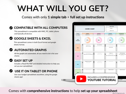 Family Chore Chart Google Sheets Excel Template Planner Family Chore Cart Weekly Calendar Cleaning Checklist Daily Chore Chart for Kids