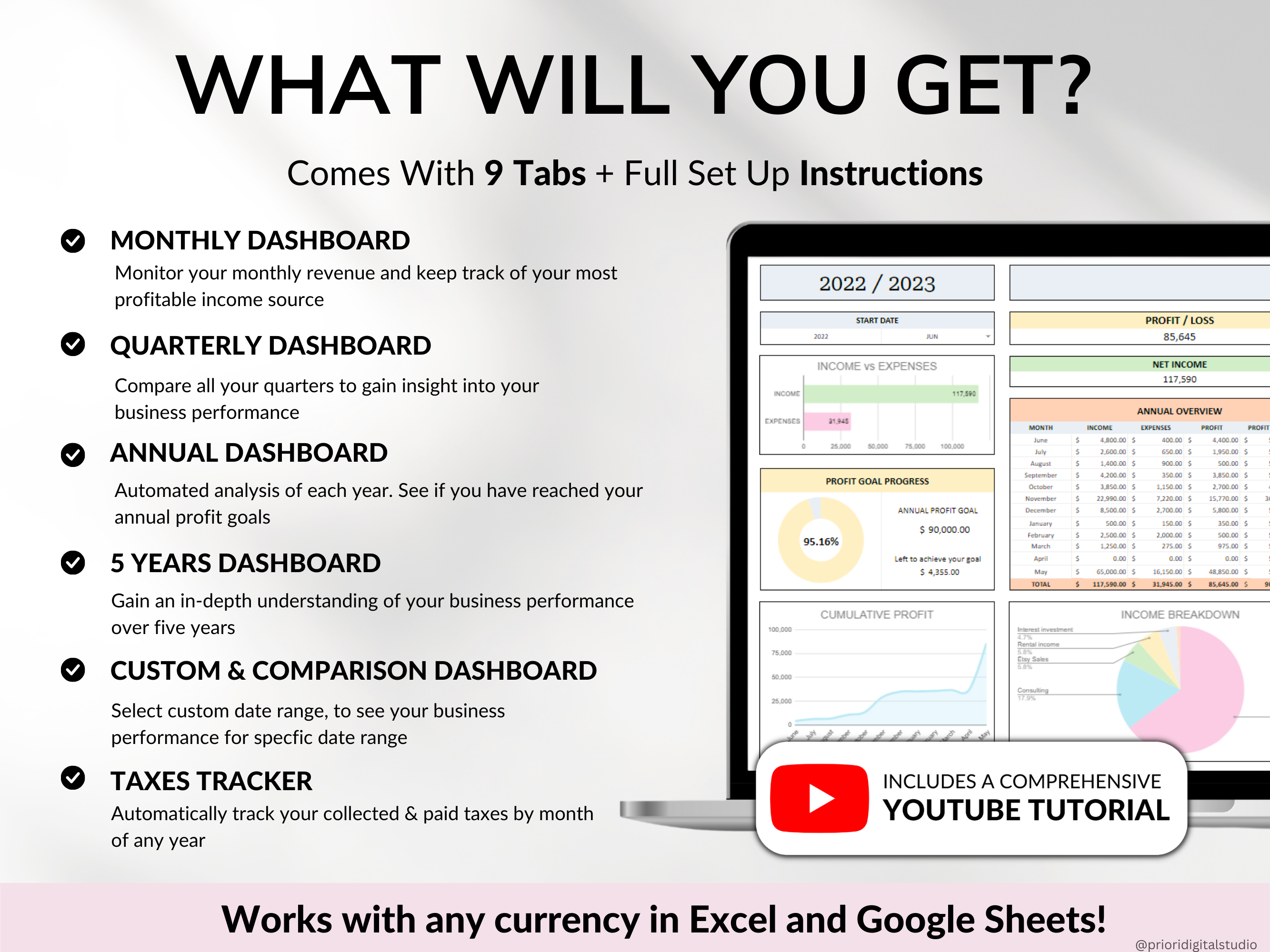 Small Business Bookkeeping Spreadsheet Google Sheets Excel Business Template Expense Bill Tracker Income Sales Tracker Accounting Template#color_multicolor