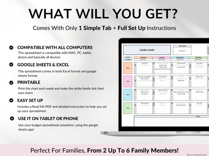 Printable Chore Chart Google Sheet Excel Template Planner Family Chore Cart Weekly Calendar Cleaning Checklist Daily Chore Chart for Kids