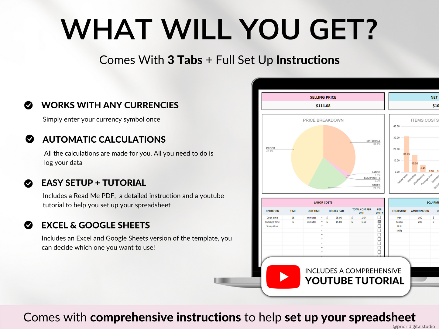 Pricing Calculator for Small Business Google Sheets Excel Business Tracker Handmade Products Pricing Template Profit Margin Pricing Guide