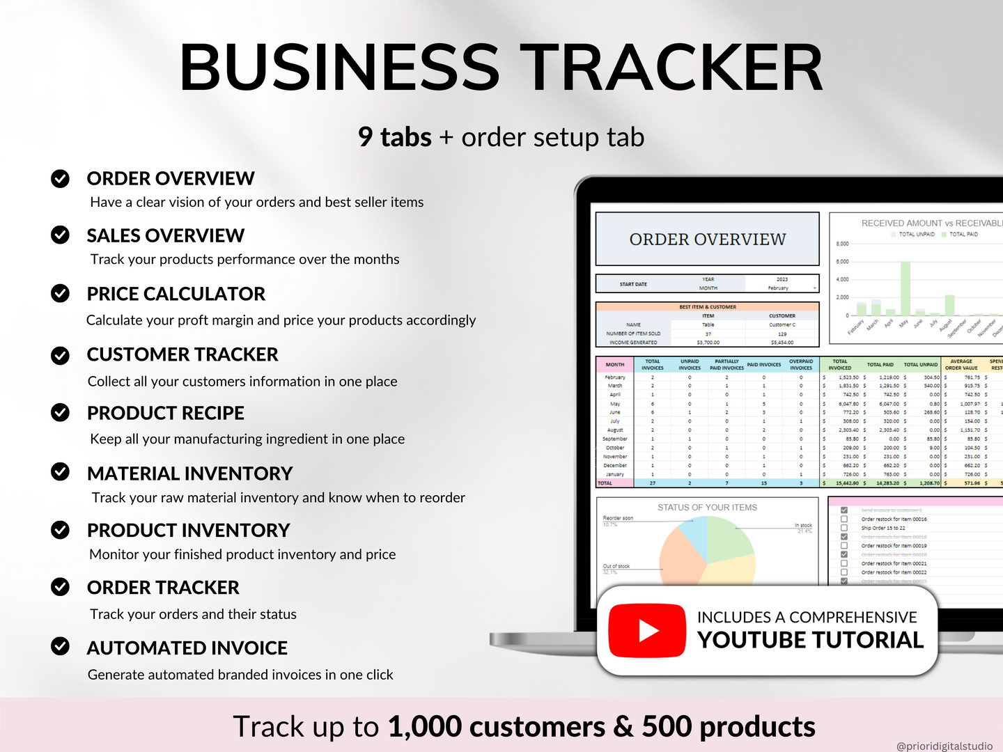 Small Business Bookkeeping Spreadsheet Inventory Tracker Order Tracker Product Handmade Pricing Calculator Client Tracker Google Sheet Excel