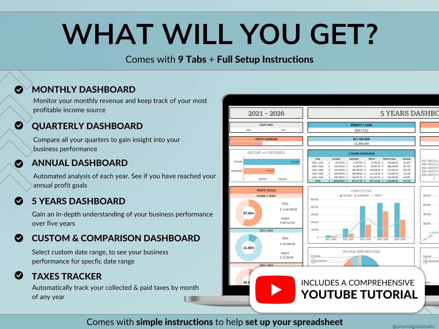 Small Business Bookkeeping Spreadsheet Accounting Template Business Expense Bill Tracker Income Sales Profit Tracker Google Sheets Excel