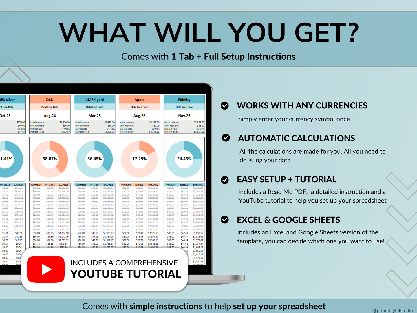 Debt Snowball Spreadsheet Google Sheet Excel Debt Payoff Tracker Debt Snowball Calculator Student Loan Payoff House Debt Payoff Credit Cards Blue