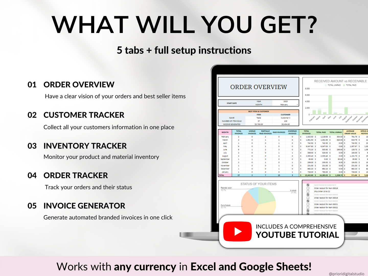 Small Business Tracker Spreadsheet Google Sheets Excel Inventory Template Customer Tracker Order Tracker Sales Tracker for Etsy Seller