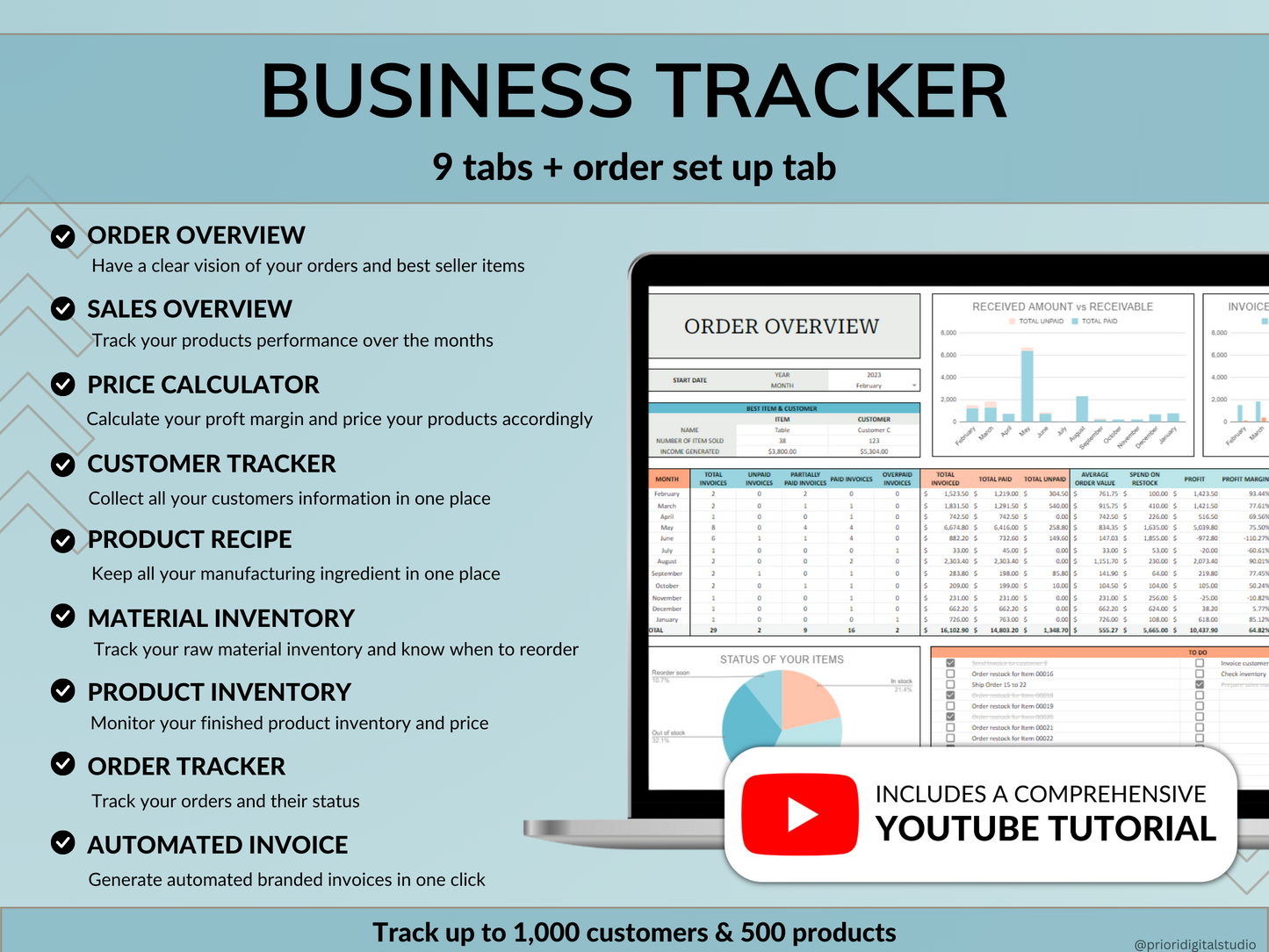 Small Business Bookkeeping Spreadsheet Inventory Tracker Order Tracker Product Handmade Pricing Calculator Client Tracker Google Sheet Excel