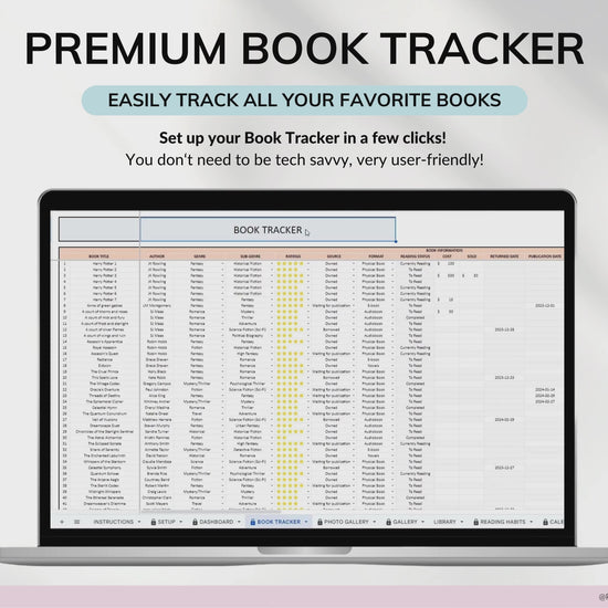 Book Tracker & Reading List Planner Google Sheets Excel Reading Tracker Book Review Spreadsheet Template Book Journal Gift for Book Lover