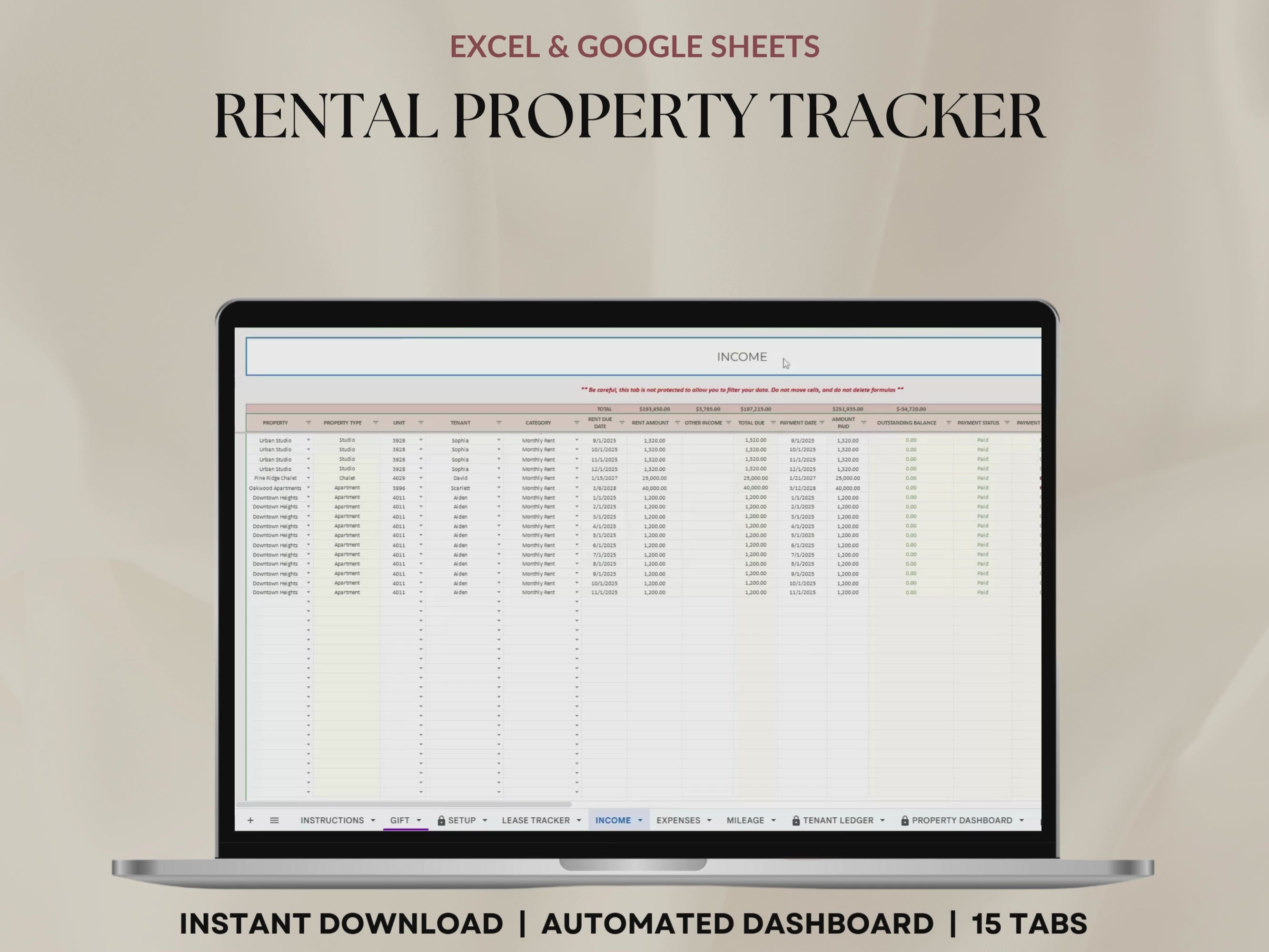 Rental Property Tracker Landlord Spreadsheet Multi Property Income and Expense Excel Google Sheets Rental Bookkeeping Rent Payment Tracker